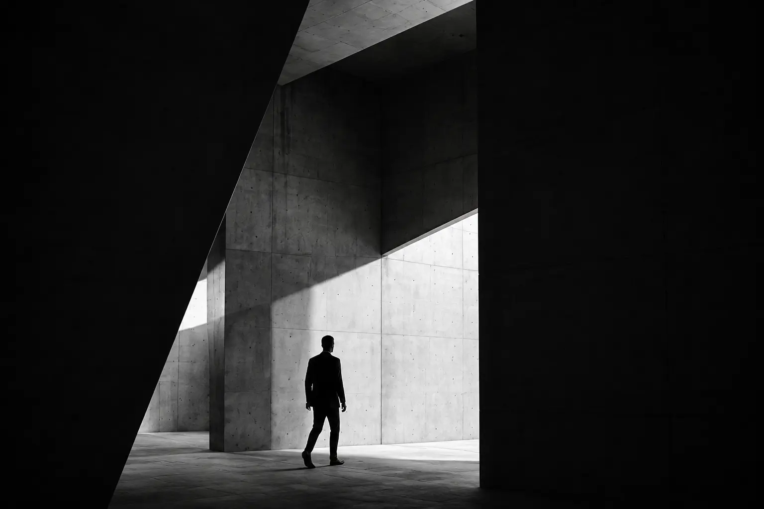 Figura in uno spazio architettonico, simbolo di direzione e concretezza